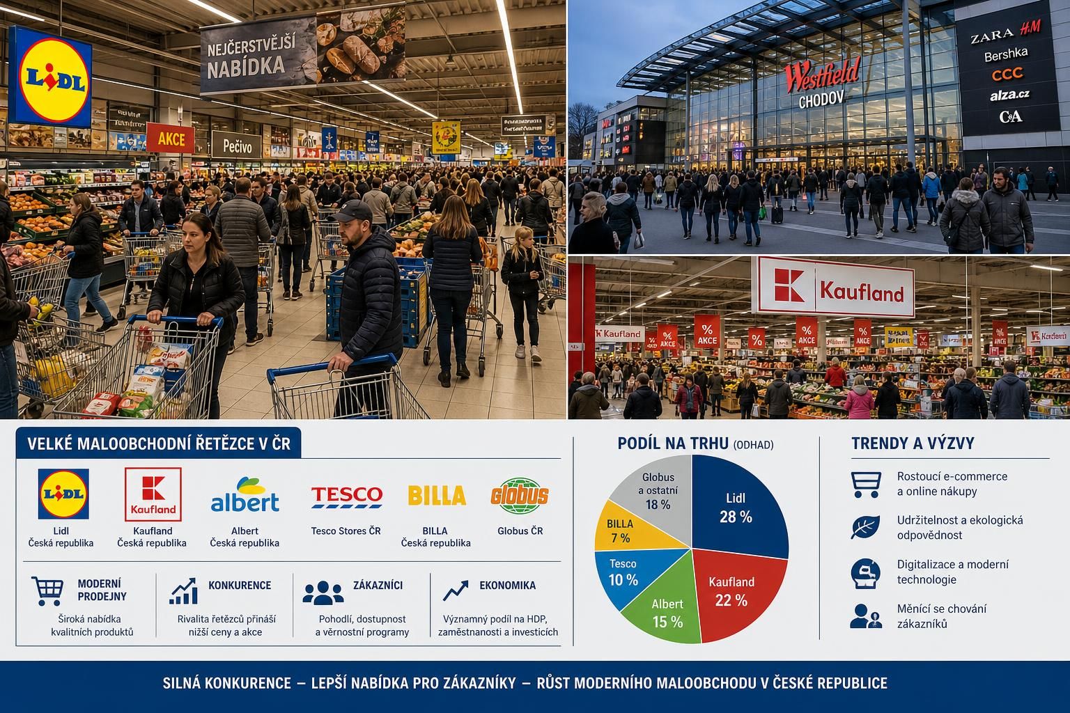 objevte sílu a dynamiku trhu velkých maloobchodních řetězců a jejich vliv na spotřebitele a ekonomiku.